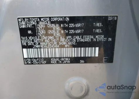 2018 Toyota Rav4 Xle z USA, uszkodzony, nr VIN JTMRFREV6JD240484